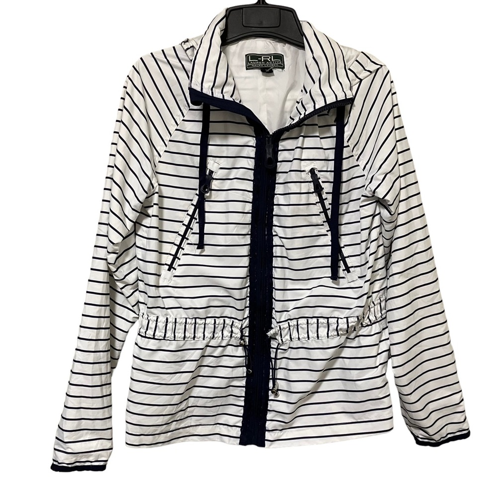 Lauren Ralph Lauren Navy & White Striped Hooded Lightweight Jacket